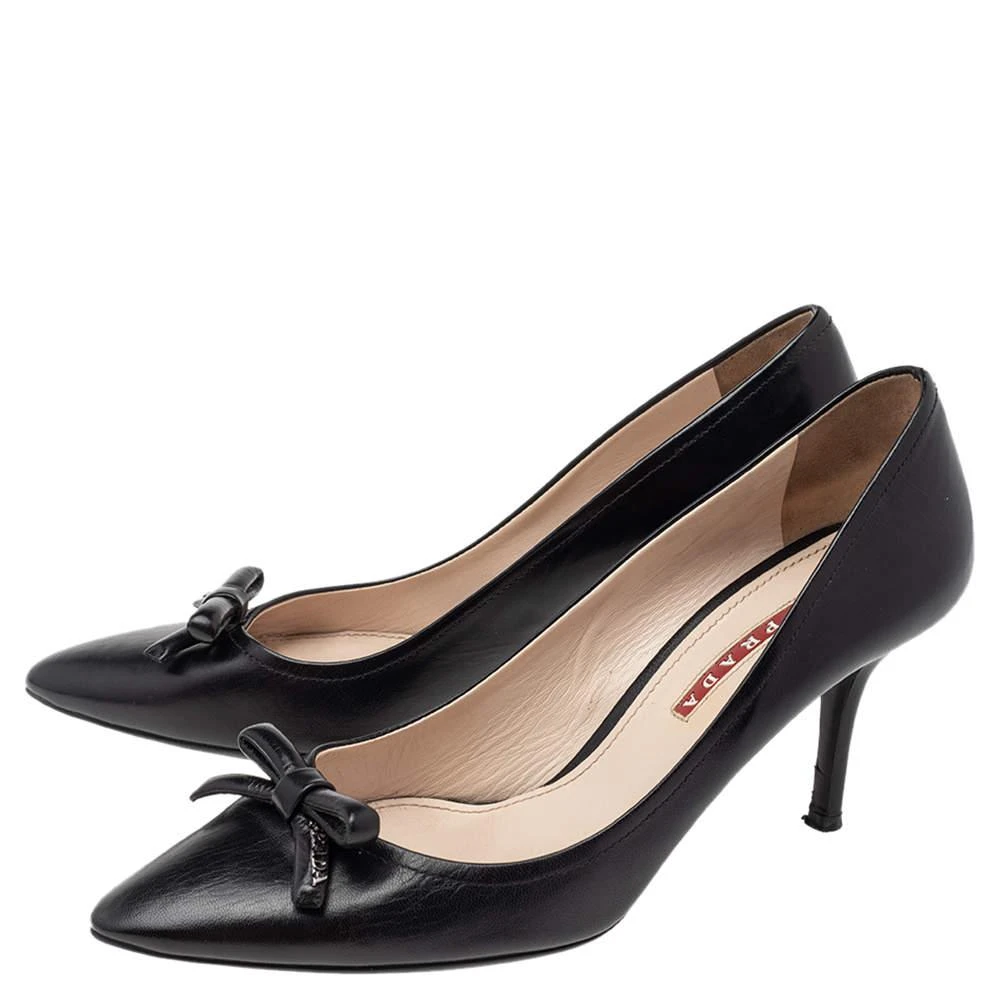 商品[二手商品] Prada|Prada Black Leather Bow Pointed Toe Pumps Size 38,价格¥1182,第4张图片详细描述