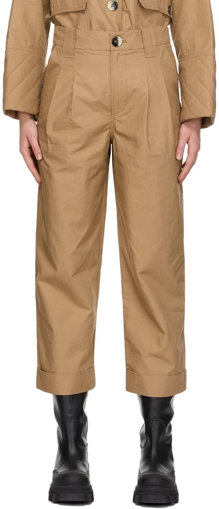 商品Ganni|Beige Canvas Pleated Trousers,价格¥431,第1张图片