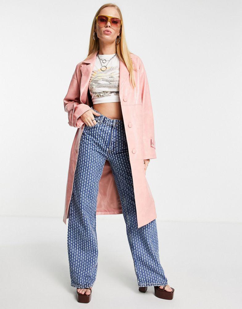 商品Topshop|Topshop croc PU mid-length coat in pink,价格¥277,第1张图片