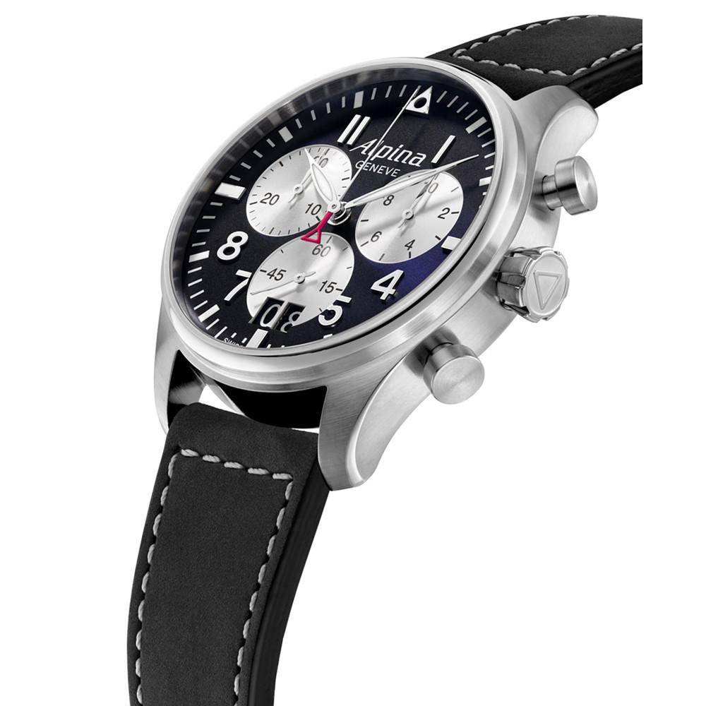 Men's Swiss Chronograph Startimer Pilot Black Leather Strap Watch 44mm商品第2张图片规格展示