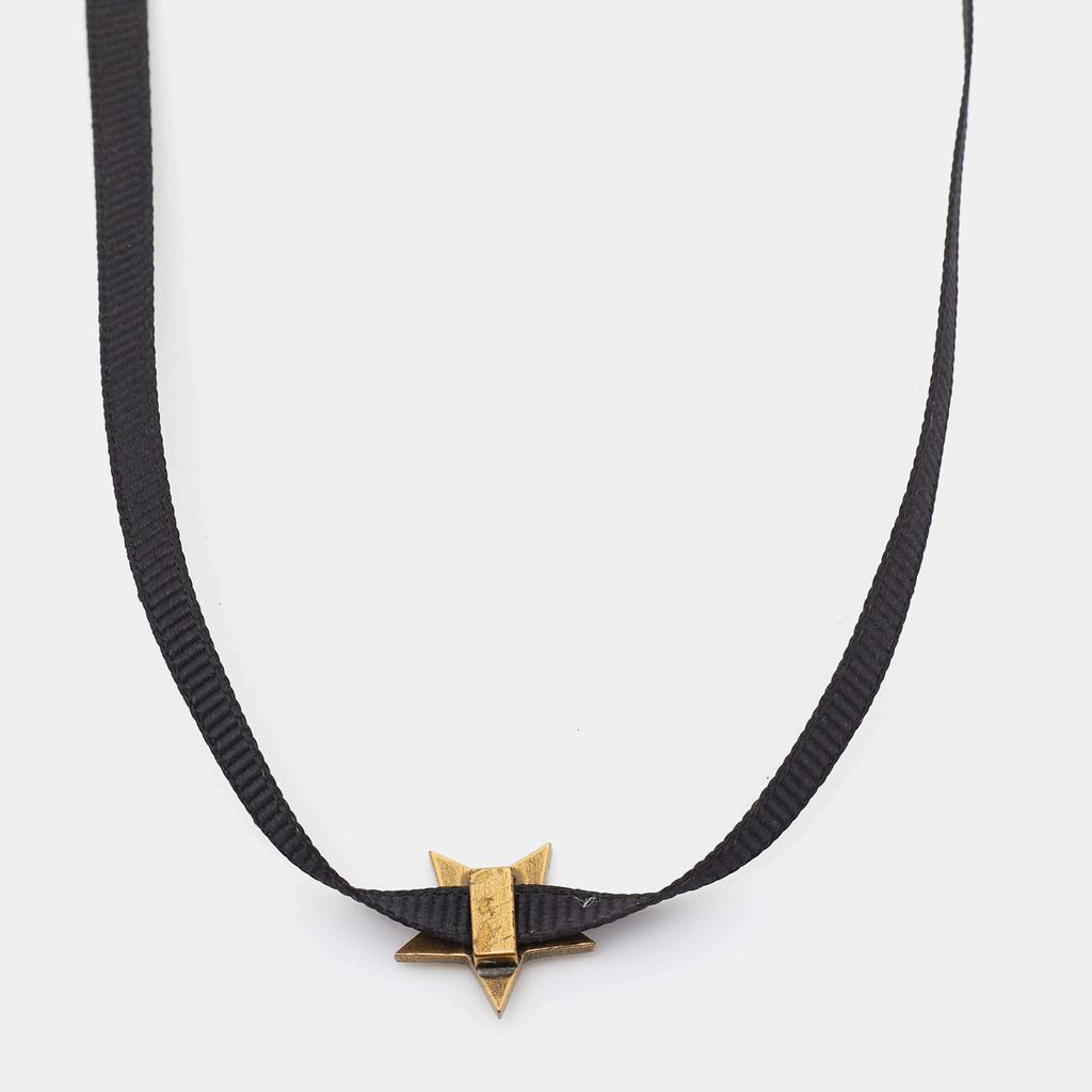Dior Aged Gold Tone Black Ribbon Star Choker Necklace商品第3张图片规格展示