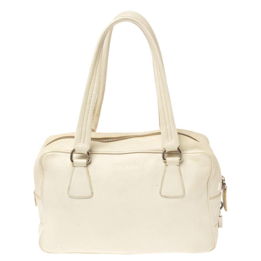 Prada White Vitello Daino Leather Balletto Bag商品第4张图片规格展示