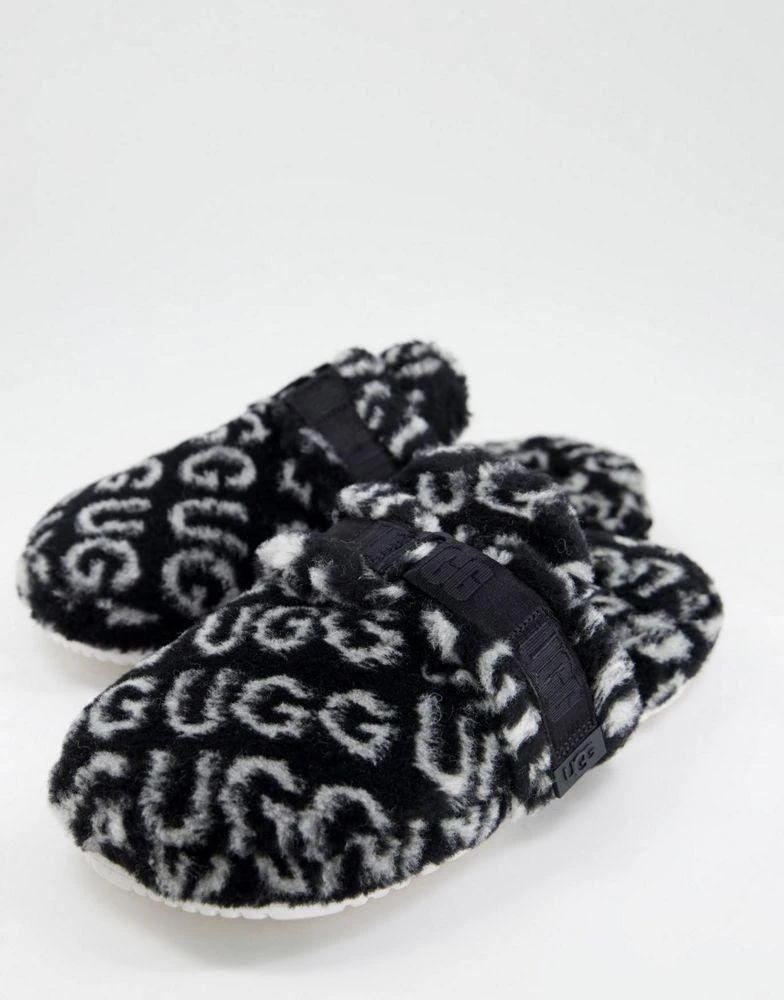 商品UGG|UGG fluff it pop sheepskin slippers in all over logo print black,价格¥646,第1张图片