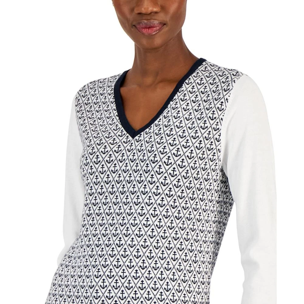 商品Tommy Hilfiger|Women's Anchor Print Cotton V-Neck Sweater,价格¥312,第3张图片详细描述