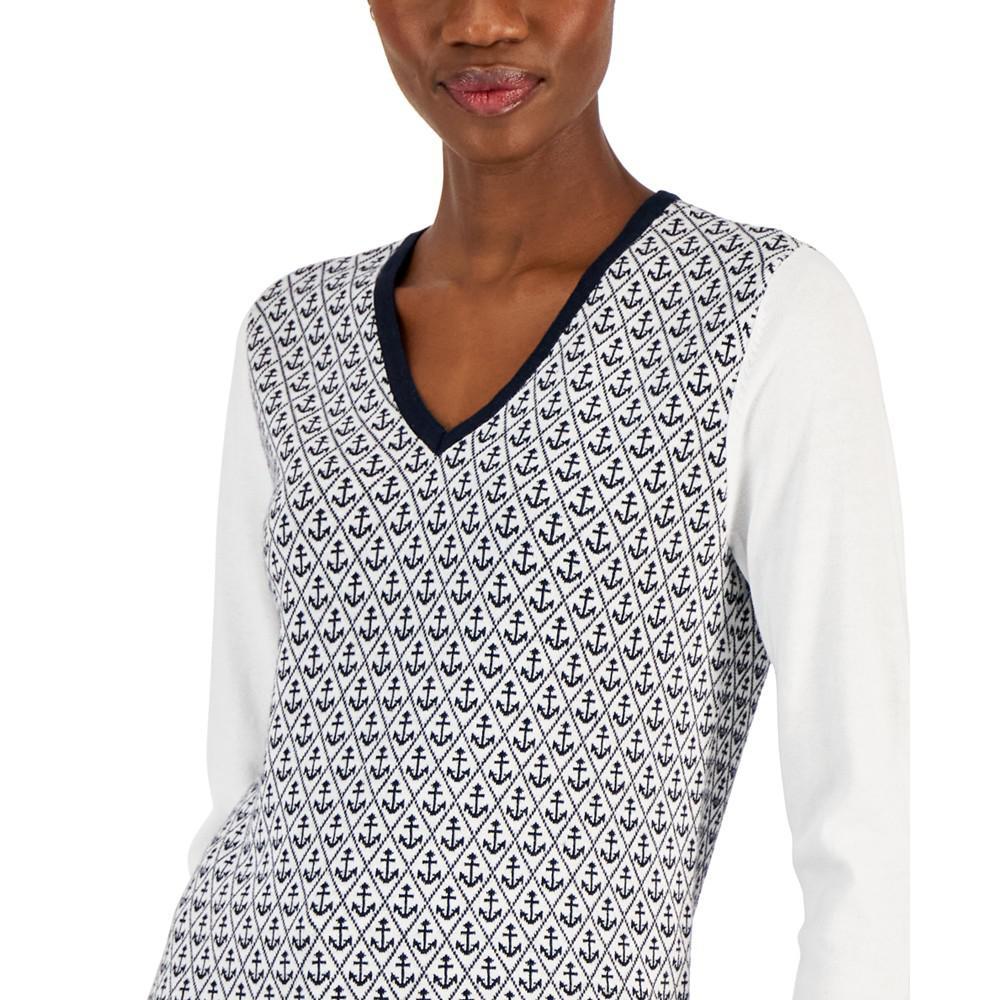 商品Tommy Hilfiger|Women's Anchor Print Cotton V-Neck Sweater,价格¥484,第5张图片详细描述