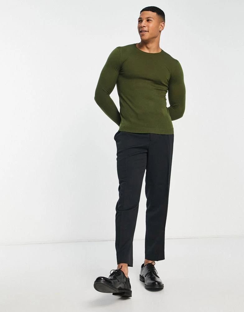 商品ASOS|ASOS DESIGN muscle fit premium merino wool jumper in khaki,价格¥229,第4张图片详细描述