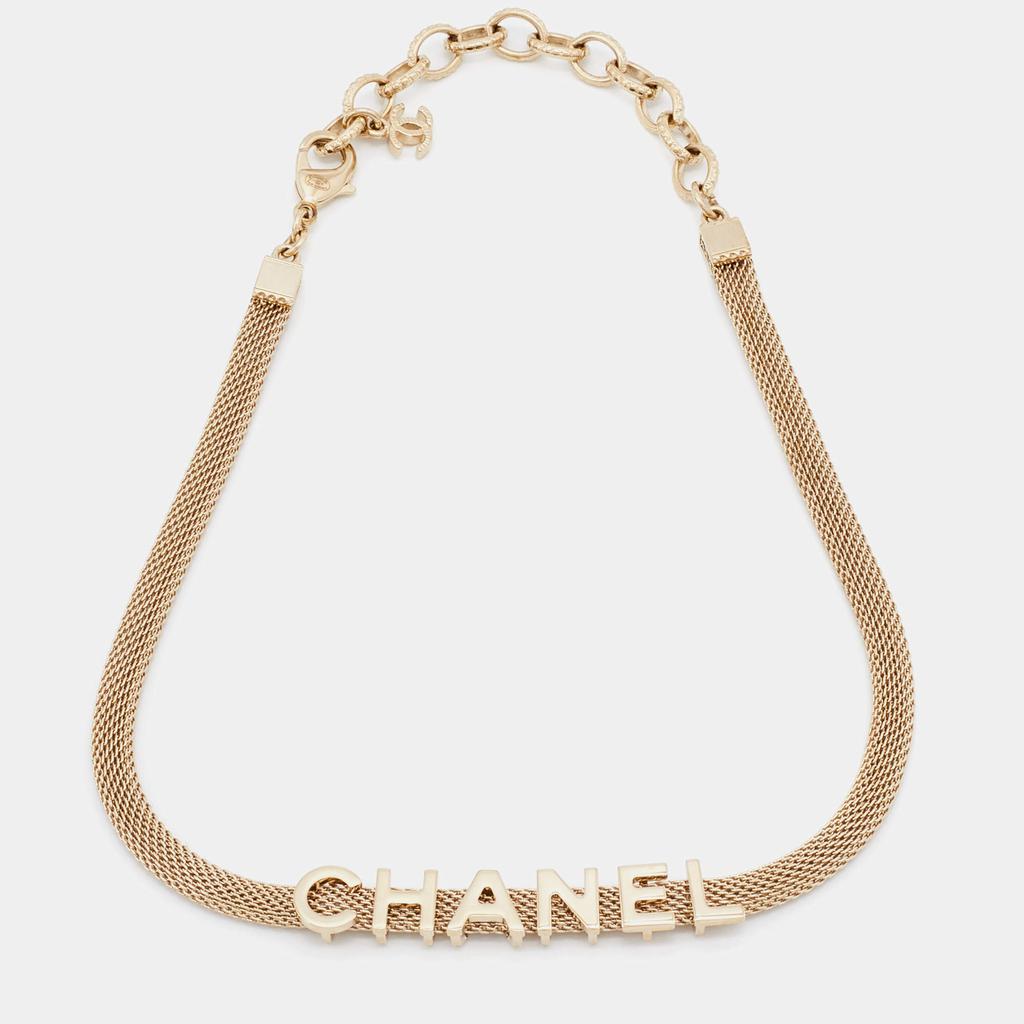 Chanel Gold Tone Logo Mesh Choker Necklace商品第1张图片规格展示