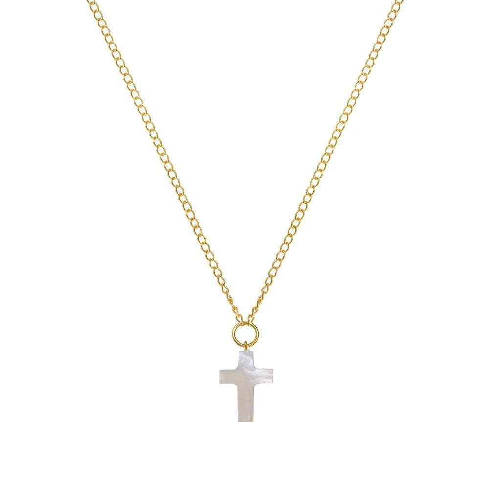 商品FREYA ROSE|Mother of pearl cross 22ct gold vermeil necklace,价格¥831,第3张图片详细描述