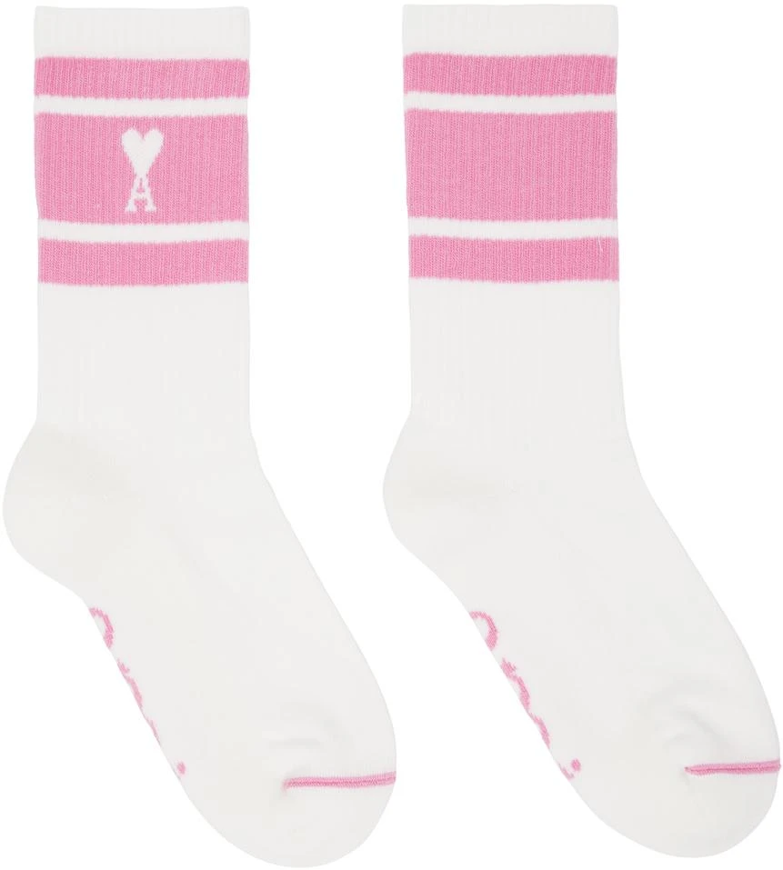 商品AMI|White & Pink Ami de Cœur Striped Socks,价格¥350,第1张图片