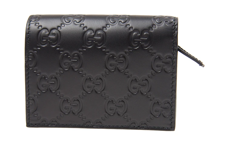 商品[国内直发] Gucci|古驰 银标双G 老花Logo压纹 皮革 双折翻盖卡包钱包 男女同款/ 黑色,价格¥4380,第5张图片详细描述