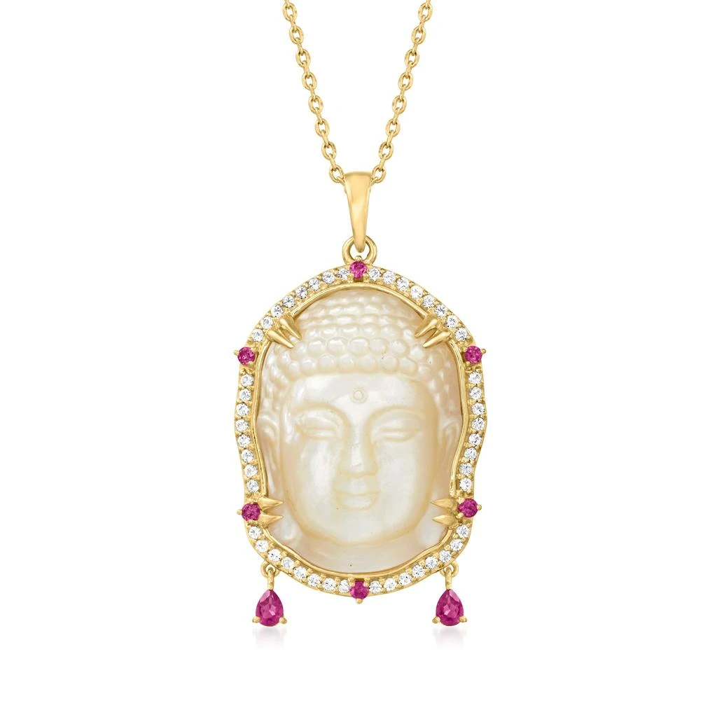 商品Ross-Simons|Ross-Simons Mother-Of-Pearl, White Topaz and . Rhodolite Garnet Buddha Cameo Pendant Necklace in 18kt Gold Over Sterling,价格¥1185,第1张图片