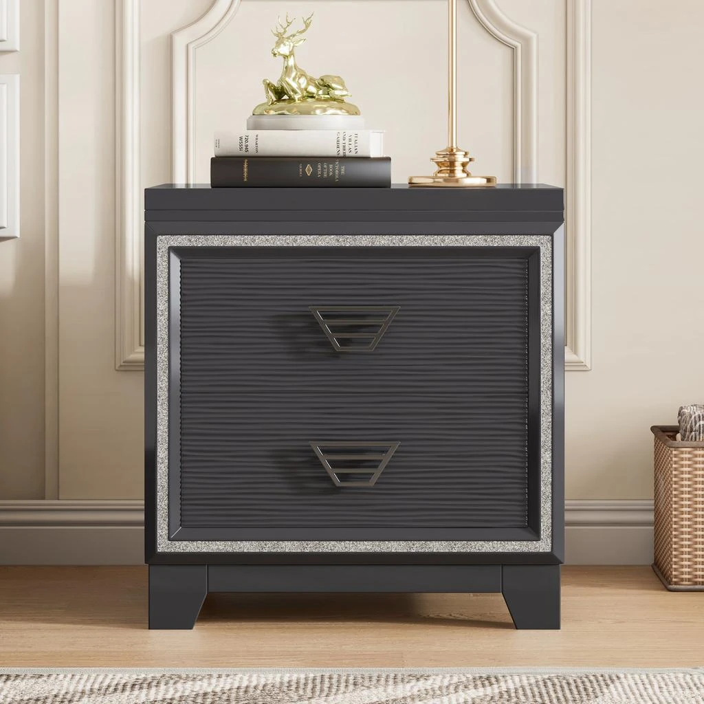 商品Streamdale Furniture|Streamdale Elegant Nightstand with Metal Handle and Sparkling Shiny Decoration,价格¥1696,第1张图片