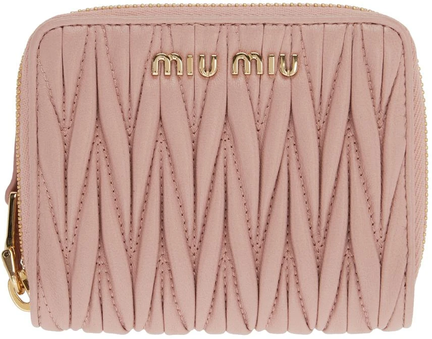 商品Miu Miu|Pink Quilted Zip Around  钱包,价格¥4093,第1张图片