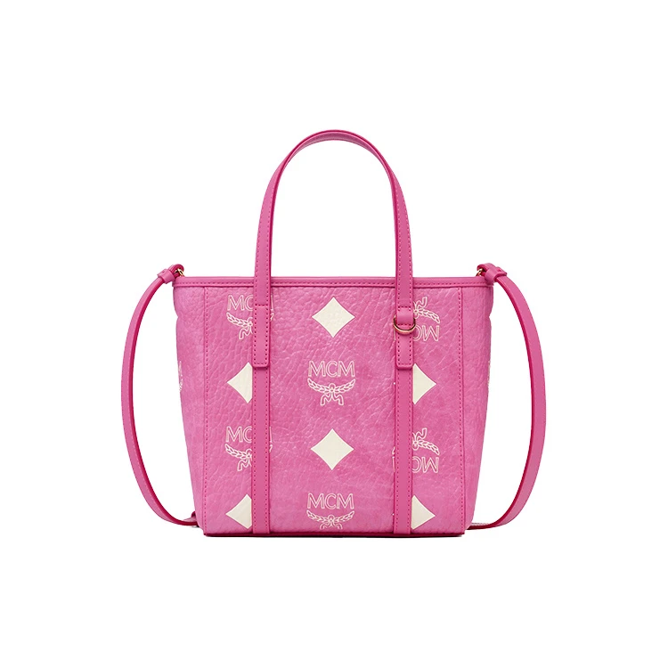商品[国内直发] MCM|Toni 经典老花满印菜篮子  托特Tote斜挎购物袋单肩手提包 迷你 女款 玫红色 牛皮拼织物拼人造革,价格¥5256,第1张图片