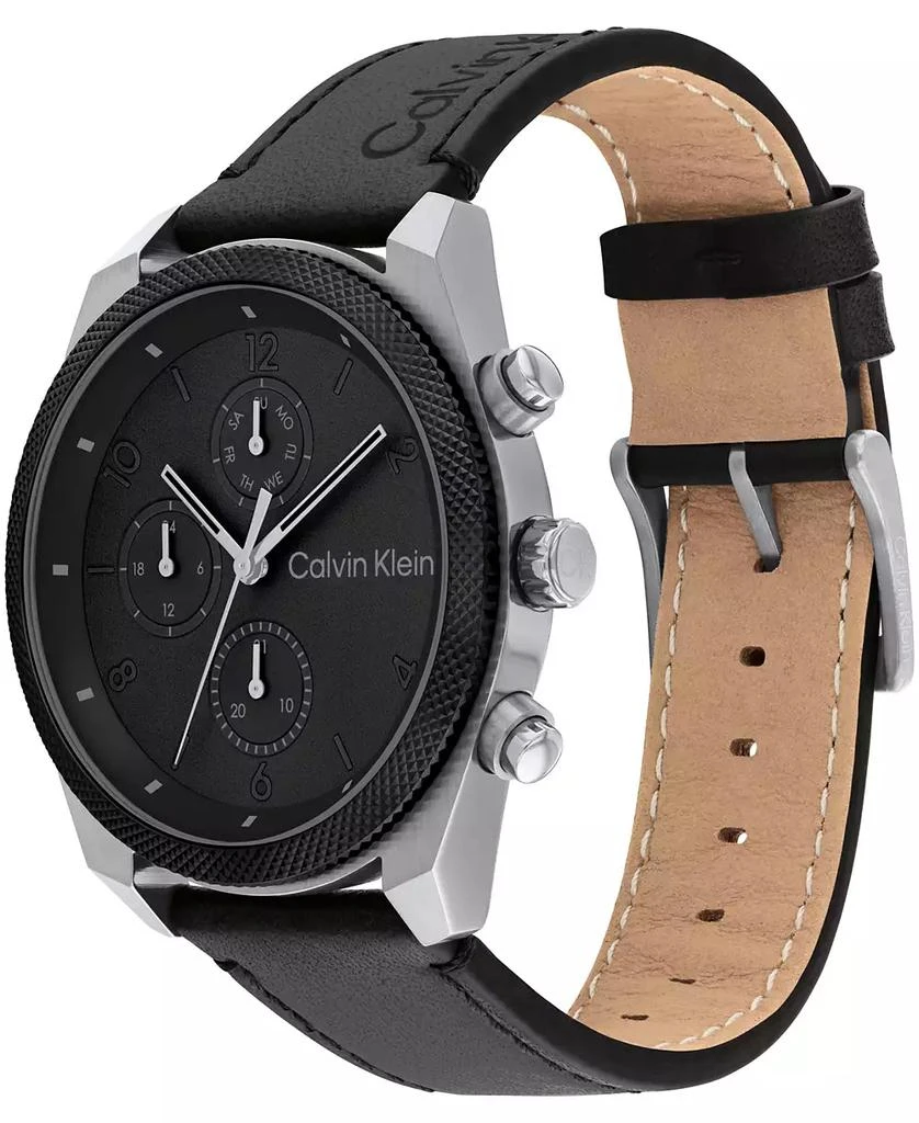 商品Calvin Klein|Men's Multifunction Black Leather Strap Watch 44mm,价格¥1235,第2张图片详细描述