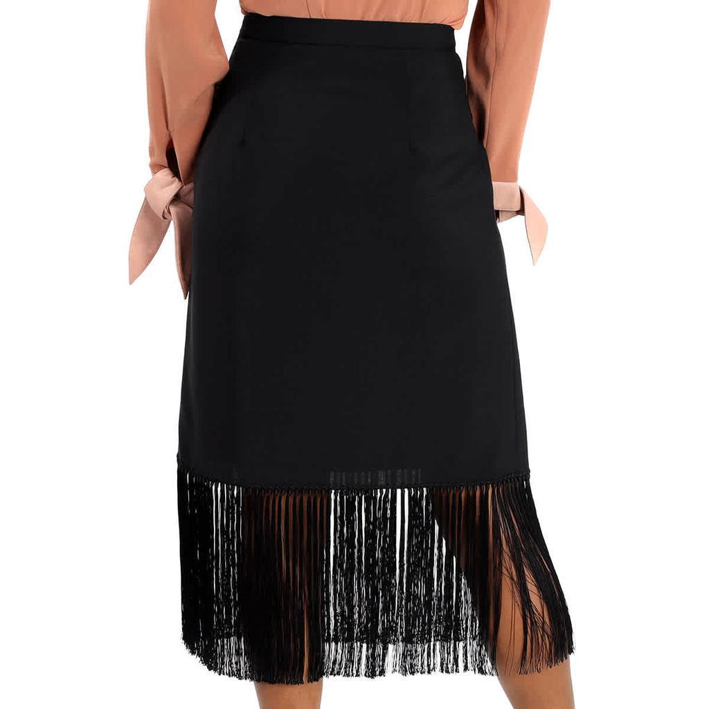 商品Burberry|Black Mohair Wool A-line Fringed Skirt,价格¥11660,第5张图片详细描述