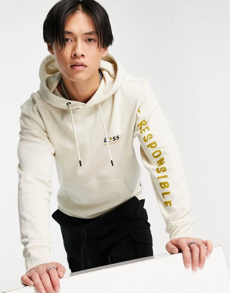 商品Hugo Boss|BOSS Orange Wegenerated hoodie in open white with back print,价格¥1056,第2张图片详细描述