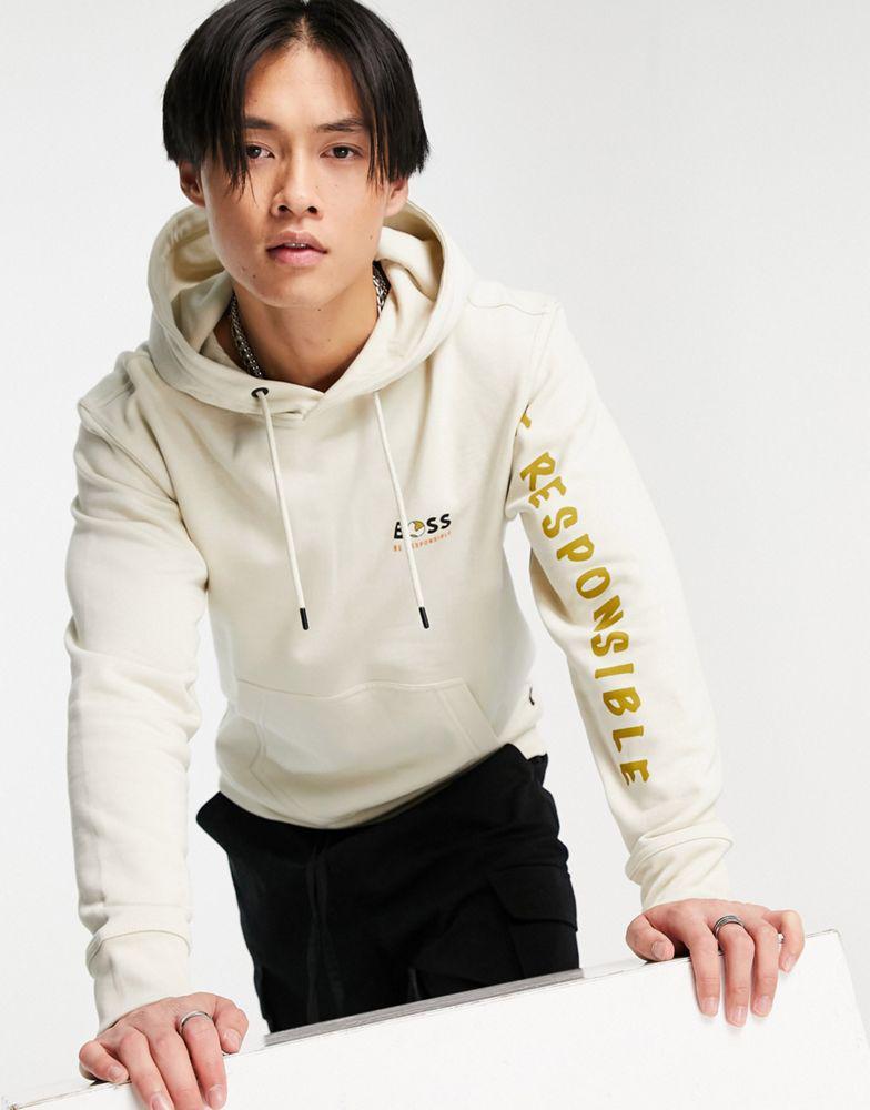 商品Hugo Boss|BOSS Casual Wegenerated hoodie in open white with back print,价格¥1587,第4张图片详细描述