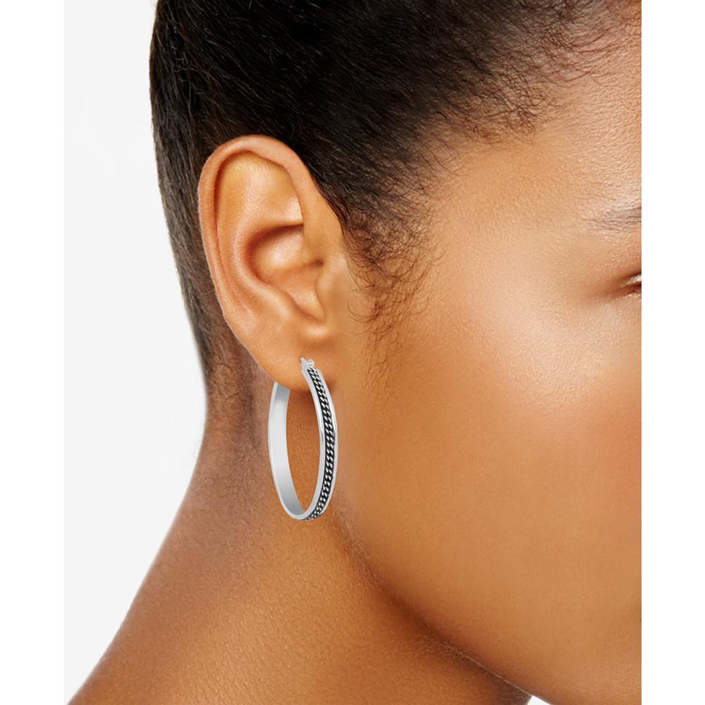 商品Essentials|Silver-Tone Center Chain Hoop in Silver Plate Earrings,价格¥74,第4张图片详细描述