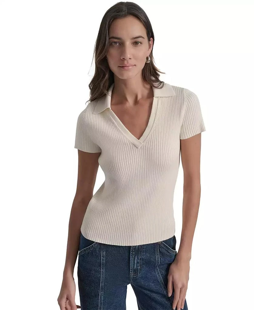 商品DKNY|Womens Ribbed V-Neck Polo Sweater,价格¥219,第1张图片