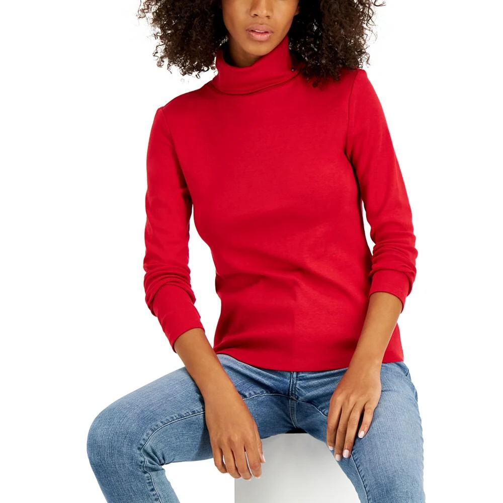 商品Tommy Hilfiger|Women's Long Sleeve Cotton Turtleneck Top,价格¥210,第1张图片详细描述