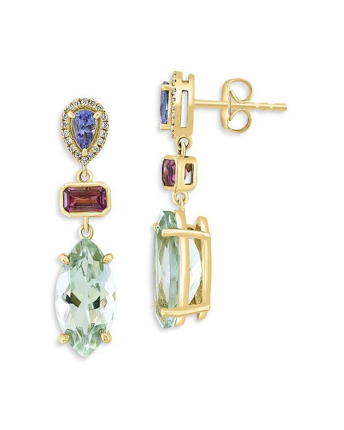 商品Bloomingdale's|Prasiolite, Pink Tourmaline & Tanzanite Drop Earrings in 14K Yellow Gold - Exclusive ,价格¥8970,第2张图片详细描述