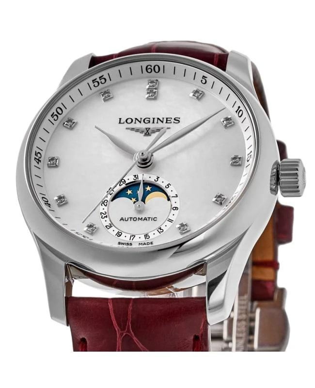 商品Longines|Longines Master Collection Automatic 34mm Mother of Pearl Diamond Dial Leather Strap Women's Watch L2.409.4.87.2,价格¥15701,第2张图片详细描述