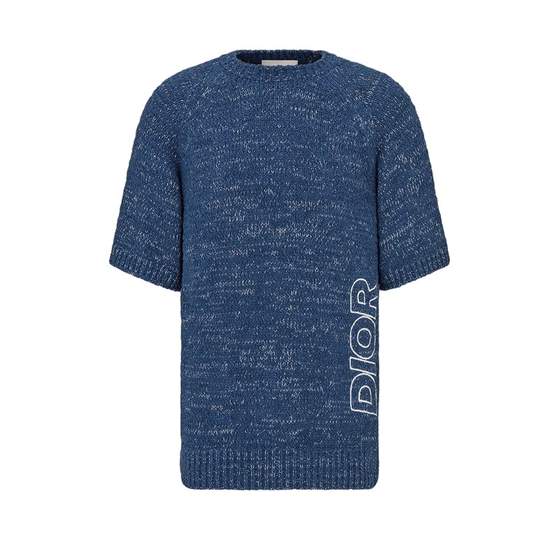 商品Dior|【预售3-7天】DIOR/迪奥 22年春夏新款 男士蓝色棉质混纺短袖针织衫毛衣293M645AT387_C580,价格¥6779,第1张图片