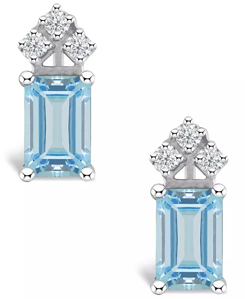商品Macy's|Aquamarine (1 ct. t.w.) and Diamond (1/8 ct. t.w.) Stud Earrings in 14K Yellow Gold or 14K White Gold,价格¥7790,第3张图片详细描述