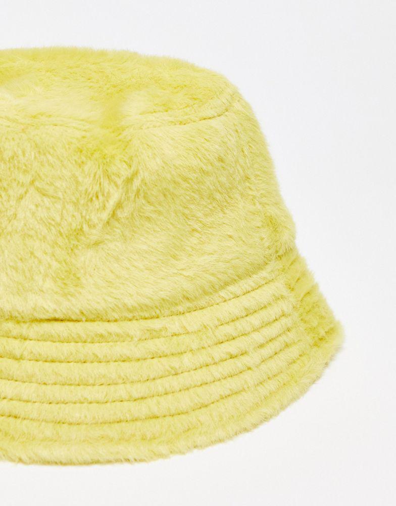 Reclaimed Vintage fluffy texture bucket hat in bright yellow商品第2张图片规格展示