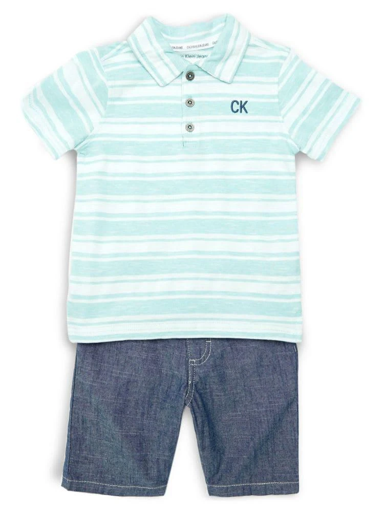 商品Calvin Klein|Little Boy's 2-Piece Stripe Polo &amp; Denim Shorts Set,价格¥109,第2张图片详细描述