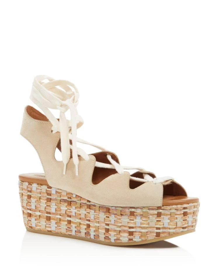 商品See by Chloé|Women's Raffia Open Toe Lace Up Platform Sandals,价格¥1324,第1张图片