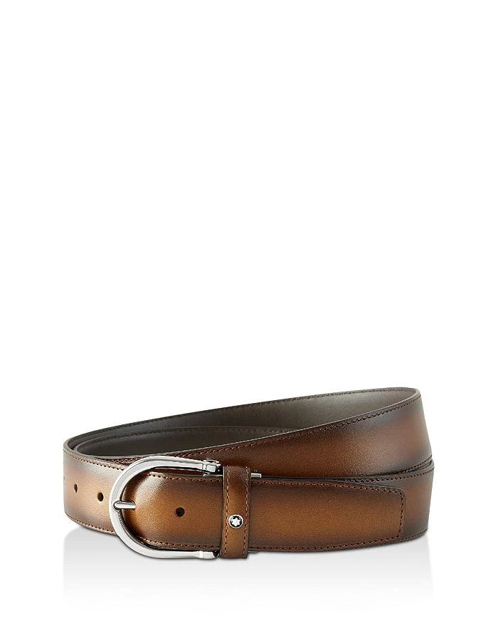 商品MontBlanc|Men's Round Horseshoe Shiny Palladium-Plated Leather Belt,价格¥2918,第1张图片