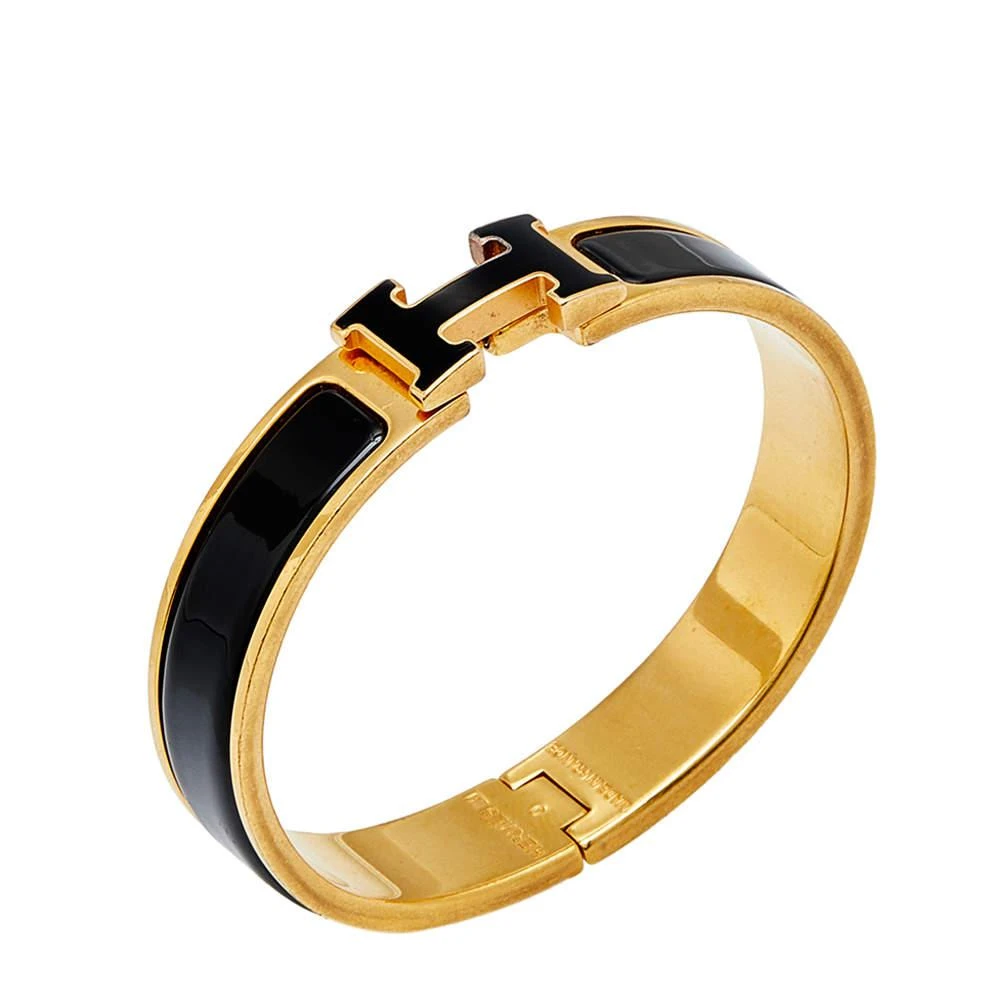 商品[二手商品] Hermes|Hermès Clic H Black Enamel Gold Tone Narrow Bracelet,价格¥3617,第2张图片详细描述