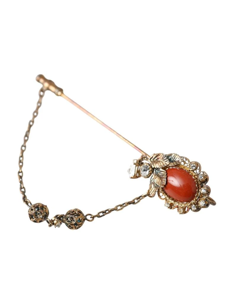 商品Dolce & Gabbana|Dolce & Gabbana Gold Brass Crystal Chain 925 Sterling Silver Pin Brooch,价格¥3006,第3张图片详细描述