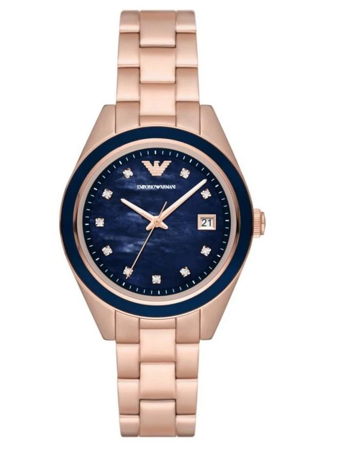 商品Emporio Armani|Emporio Armani Leo Quartz Crystal Blue Dial Ladies Watch AR11449,价格¥798,第1张图片