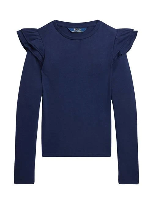 商品Ralph Lauren|Lauren Childrenswear Girls 7 16 Ruffled Cotton Modal Long Sleeve T Shirt,价格¥338,第1张图片