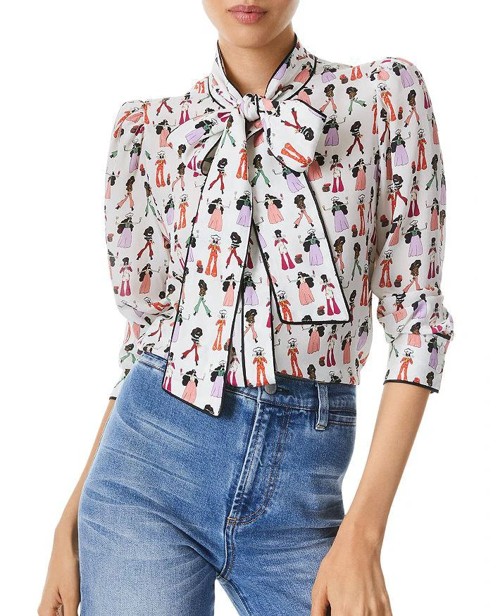 商品Alice + Olivia|Jeannie Bow Collar Silk Button Down Top,价格¥1051,第1张图片