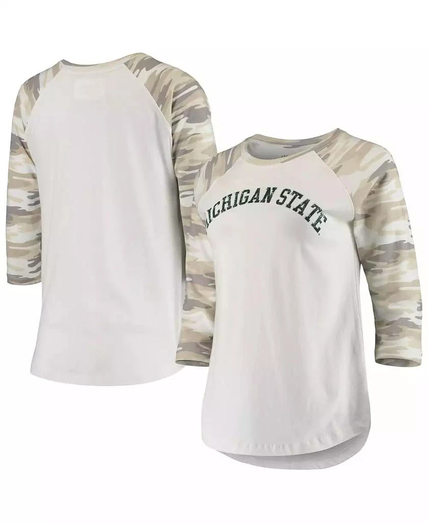 商品Camp David|Women's White and Camo Michigan State Spartans Boyfriend Baseball Raglan 3/4-Sleeve T-shirt,价格¥301,第1张图片