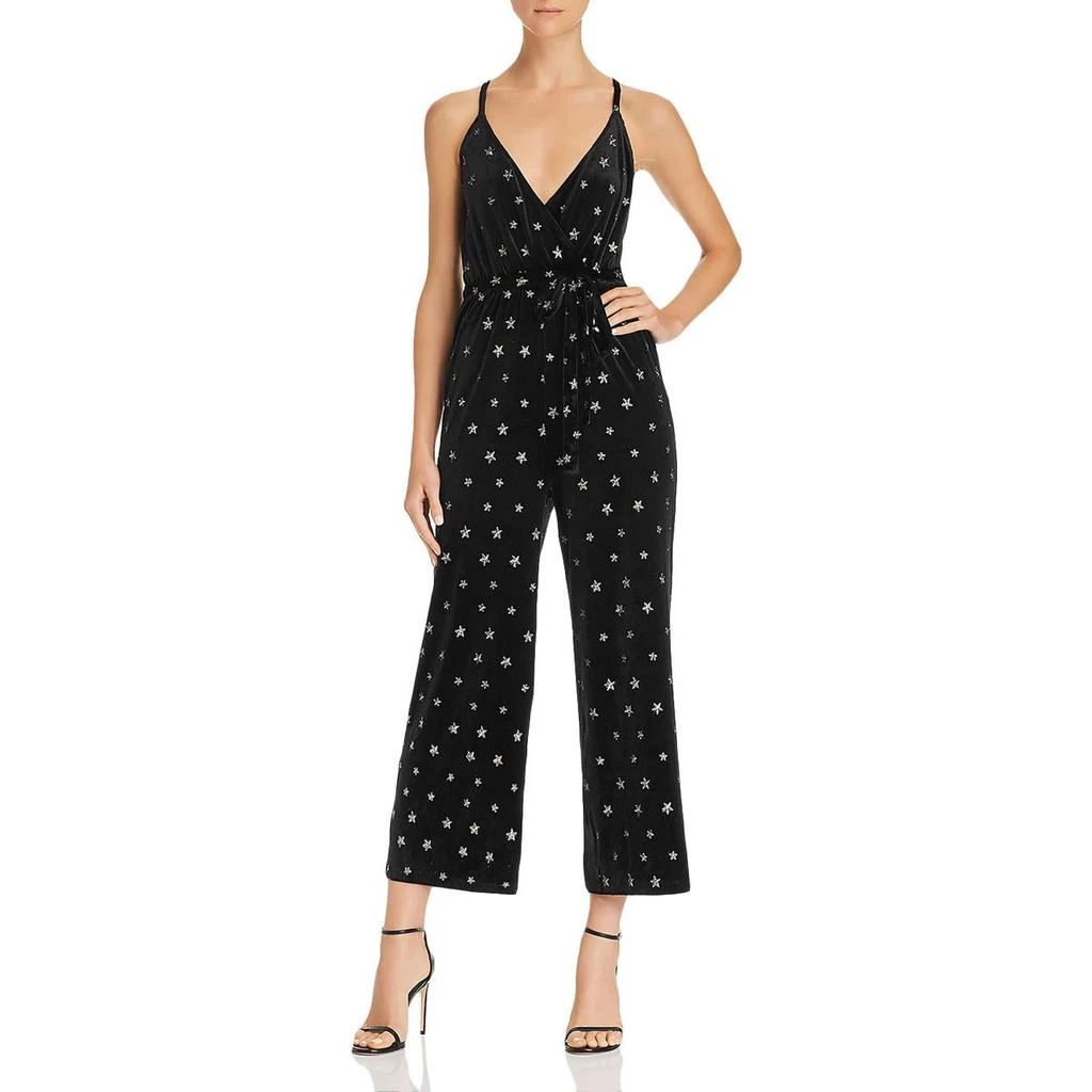 商品AQUA|Aqua Womens Velvet Star-Embroidered Jumpsuit,价格¥81,第1张图片