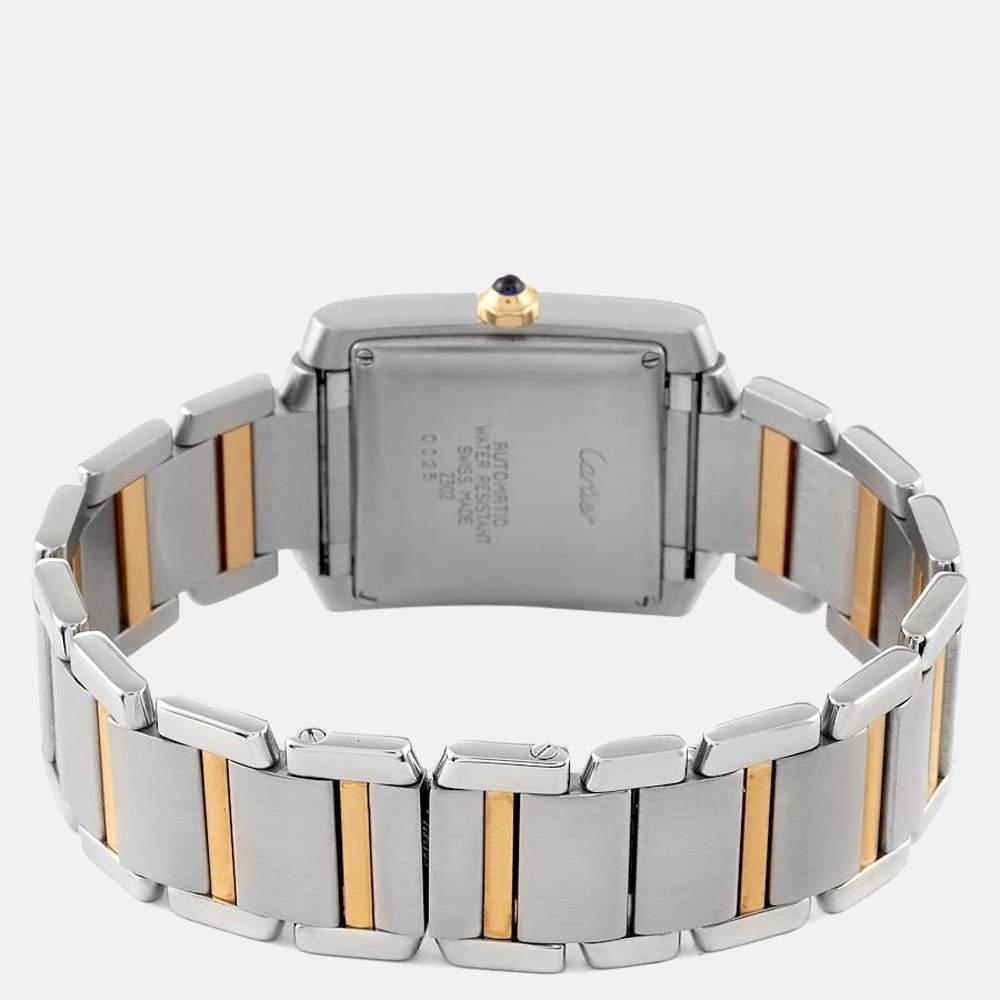 Cartier Silver 18k Yellow Gold And Stainless Steel Tank Francaise W51005Q4 Automatic Men's Wristwatch 28 mm商品第4张图片规格展示