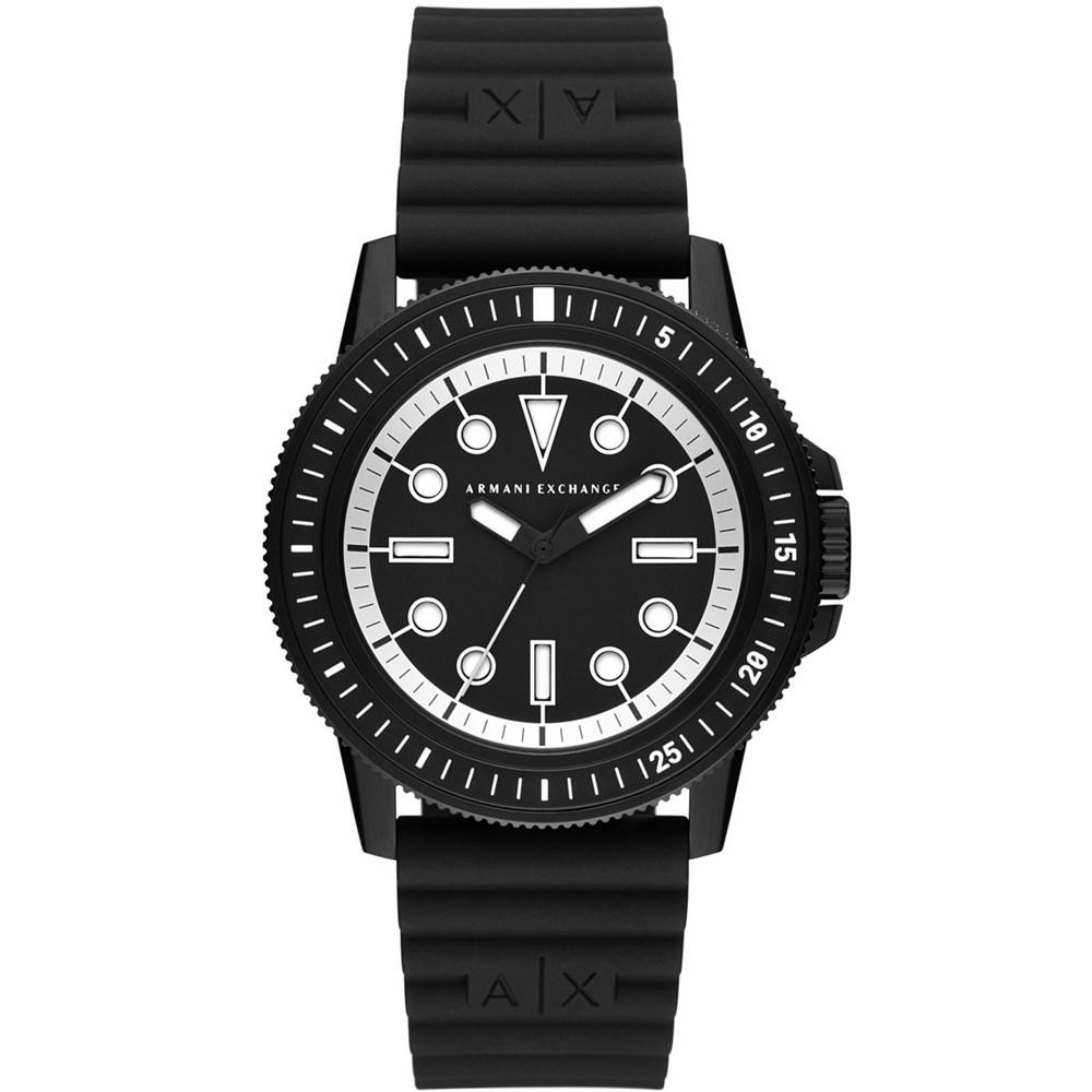 Men's Three-Hand Black Silicone Strap Watch 42mm商品第1张图片规格展示