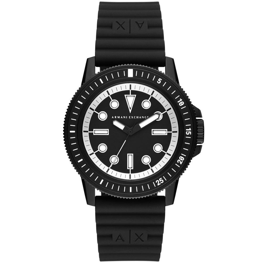 商品Armani Exchange|Men's Three-Hand Black Silicone Strap Watch 42mm,价格¥927,第1张图片