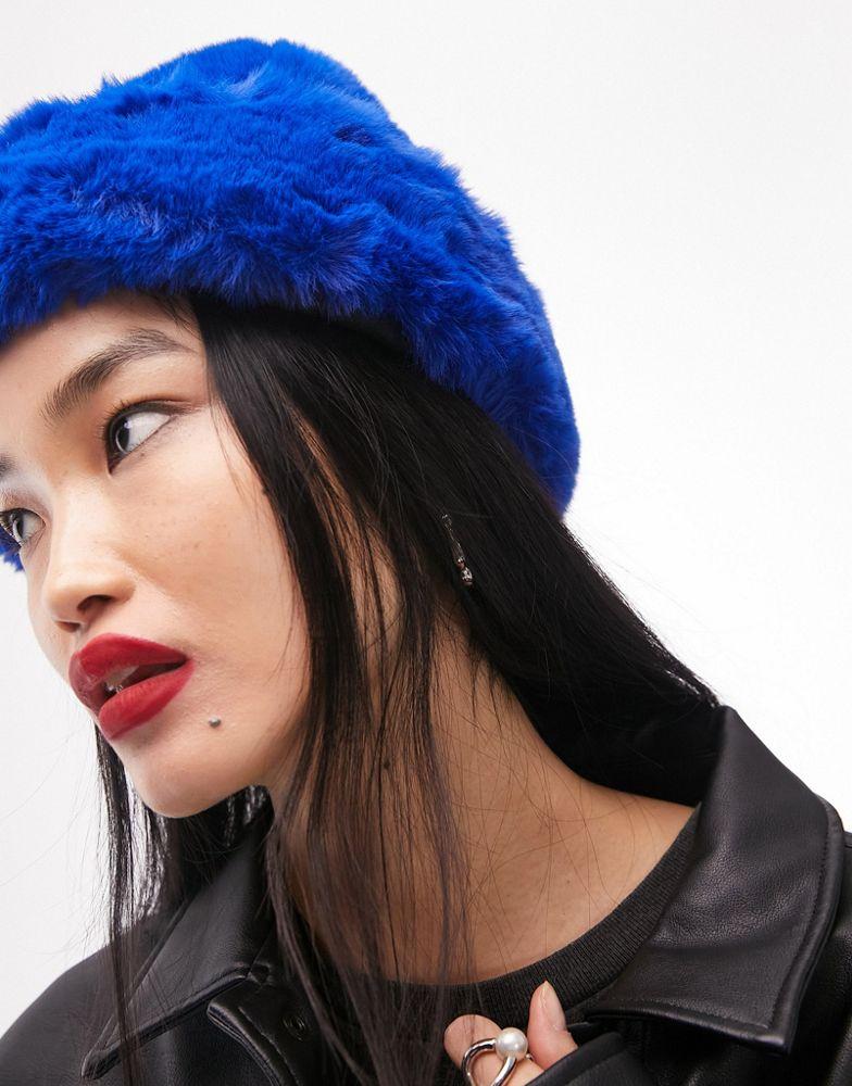 Topshop faux fur hat in cobalt商品第4张图片规格展示