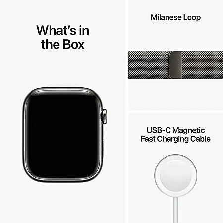 Apple Watch Series 8 GPS + Cellular 45mm Stainless Steel Case with Milanese Loop, Choose Color 商品