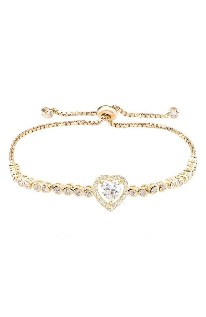 商品Gabi Rielle|14K Gold Plated Sterling Silver Halo CZ Heart Station Bracelet,价格¥437,第1张图片