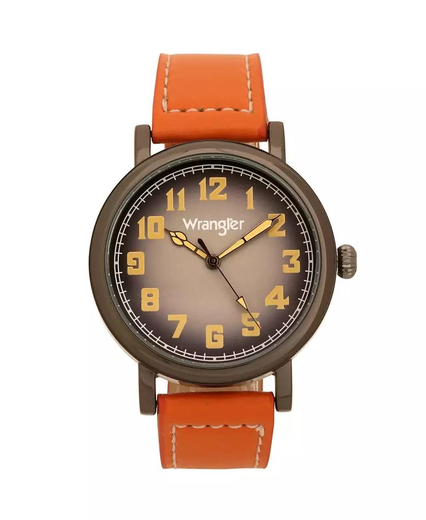 商品Wrangler|Men's Watch, 50MM Antique Grey Case with Charcoal Dial, White Arabic Numerals, with White Hands, Tan Strap with White Stitching, Over Sized Crown,价格¥271,第1张图片