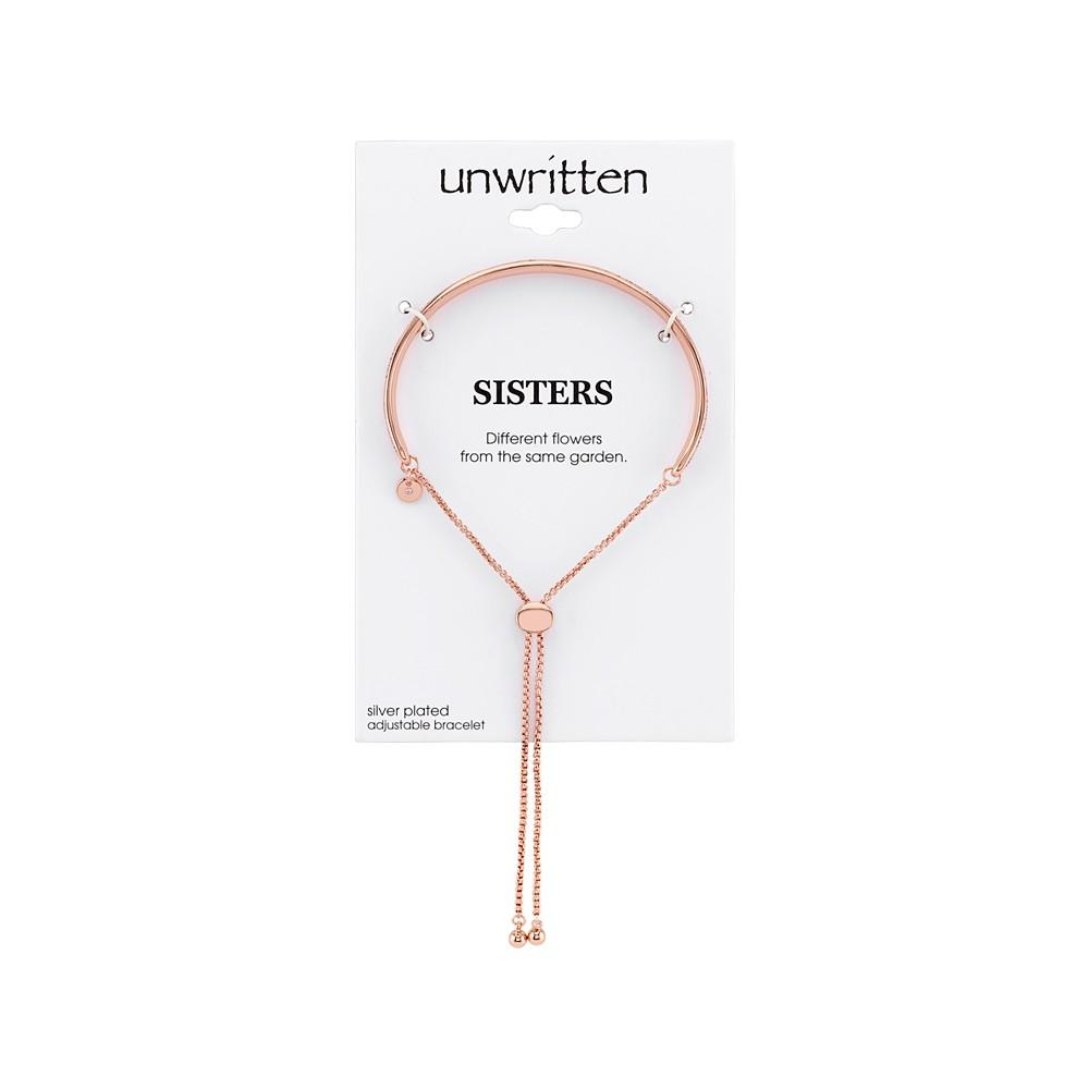 Rose Gold Tone "Sisters" Adjustable Bolo Bracelet in Stainless Steel with Silver Plated Charms商品第2张图片规格展示