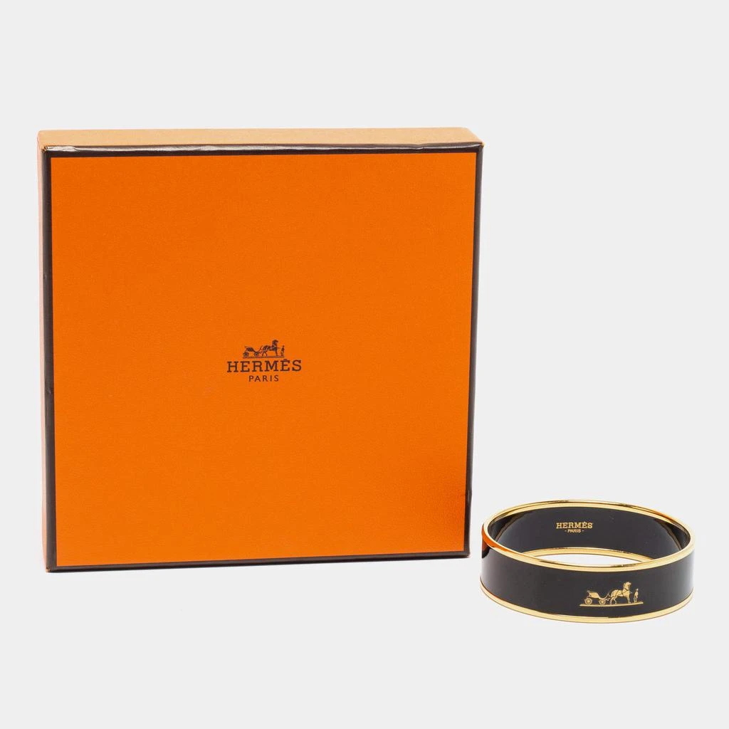 Hermes Caleche Black Enamel Gold Plated Wide Bangle Bracelet 商品