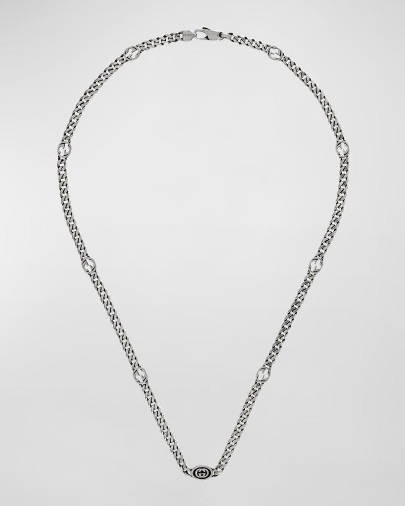 Men's Enameled Interlocking G Sterling Silver Chain Necklace商品第2张图片规格展示